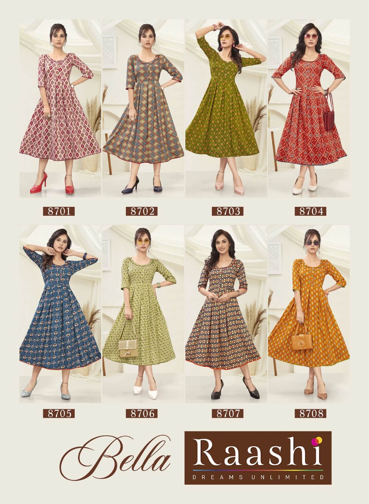 Raashi Bella Latest Fancy Regular Wear Heavy Rayon Printed Anarkali Kurtis Collection
